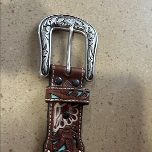 Ariat Brown Leather Belt with Silver Buckle